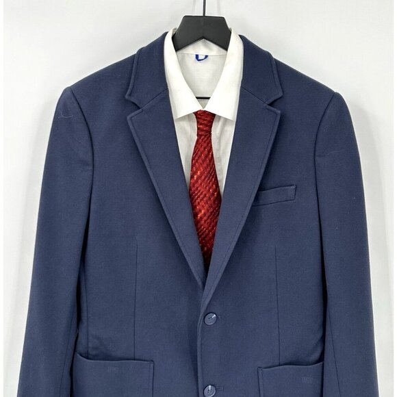 01.ALGO jacket blazer sport coat knit stretch two button unlined navy blue M - Picture 3 of 10